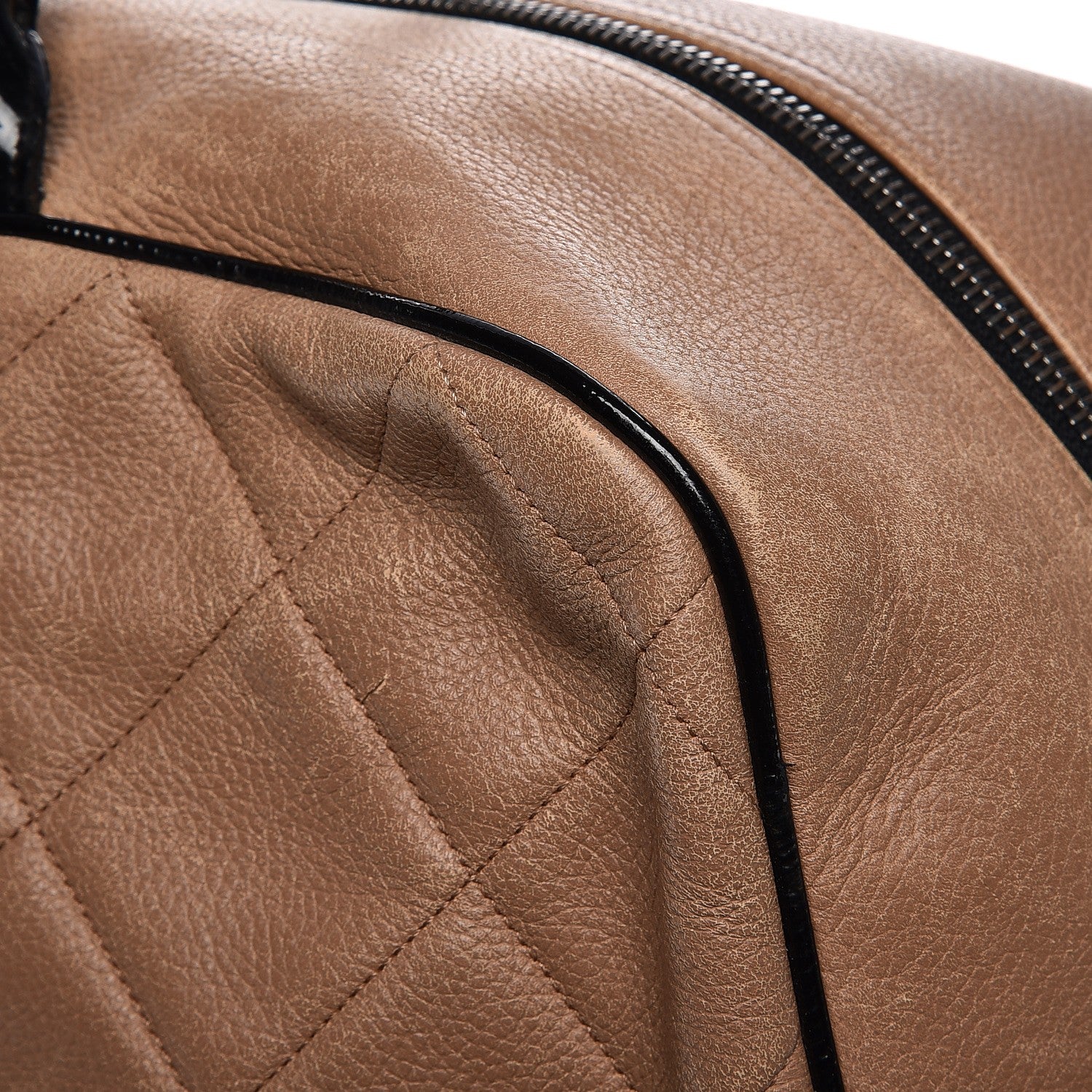 Chanel Caviar Patent Quilted Large Bowler Bag Beige Black 21 of 27