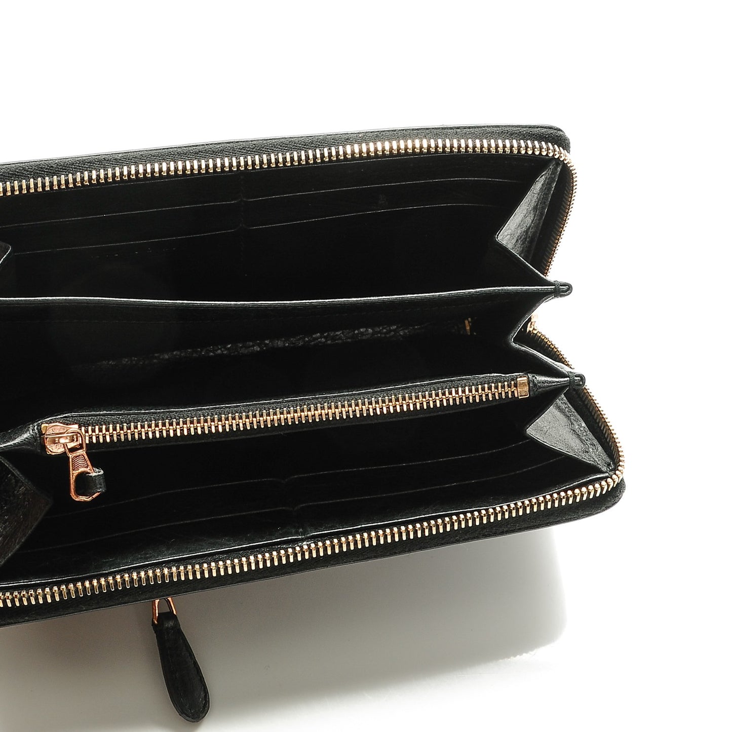 Agneau Giant 12 Rose Gold Hardware Continental Zip Around Wallet Black