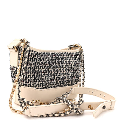 Chanel Tweed Calfskin Quilted Small Gabrielle Hobo Ivory Black 3 of 11