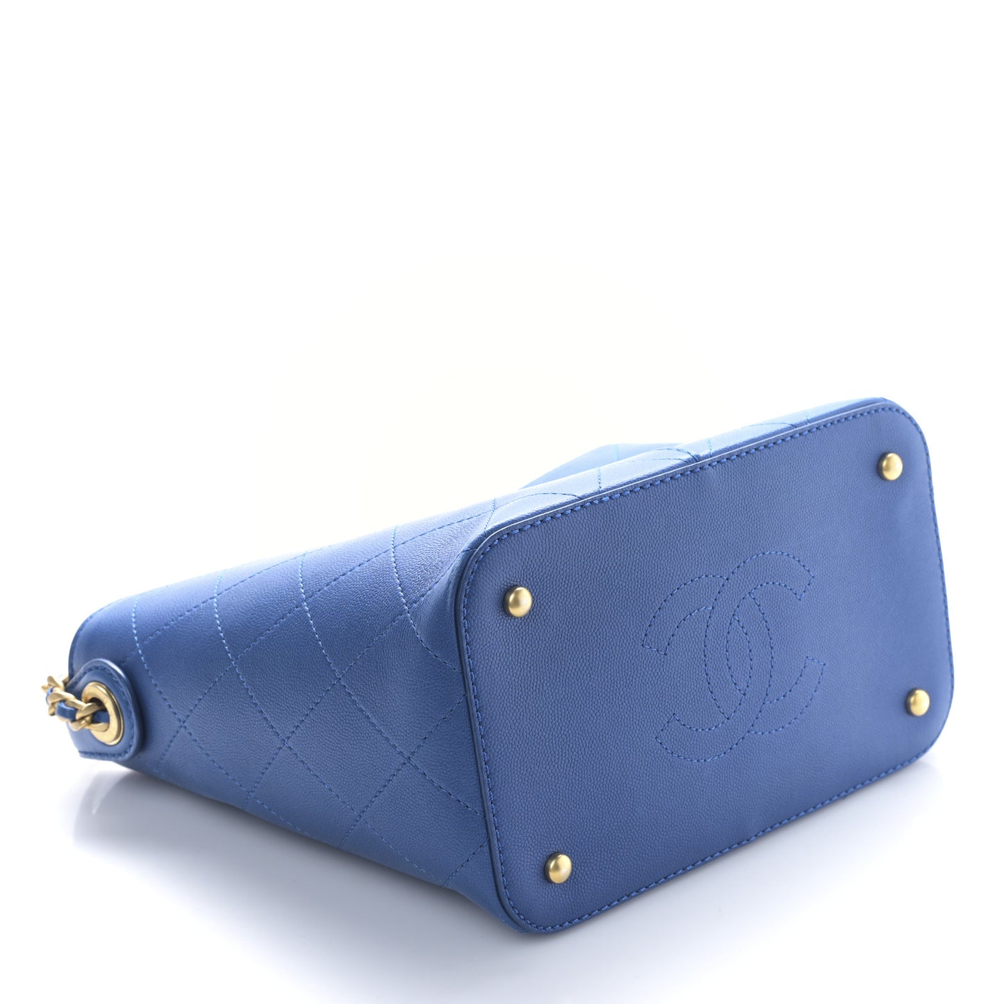 Caviar Stitched Small Shopping Bag Blue