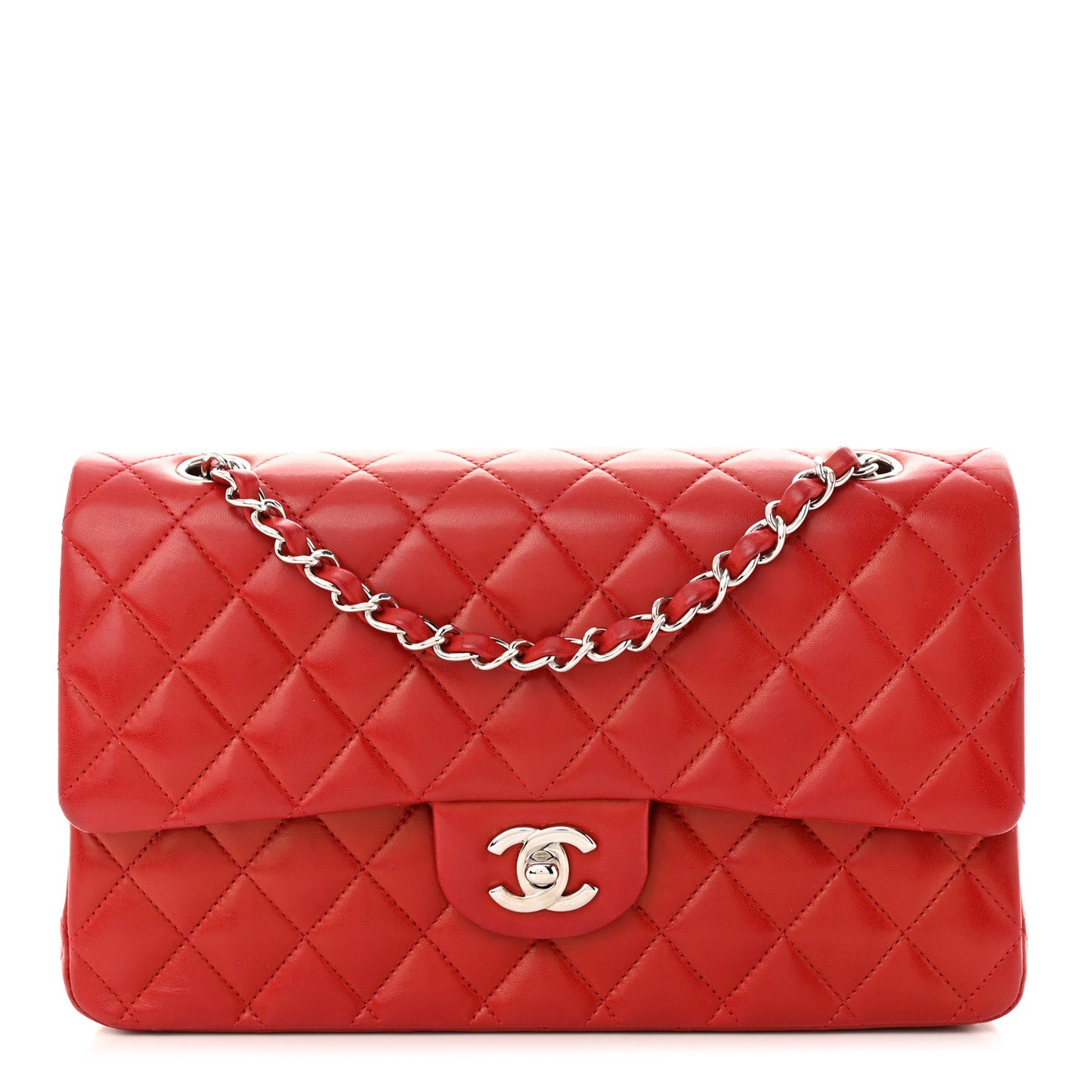 Lambskin Quilted Medium Double Flap Red