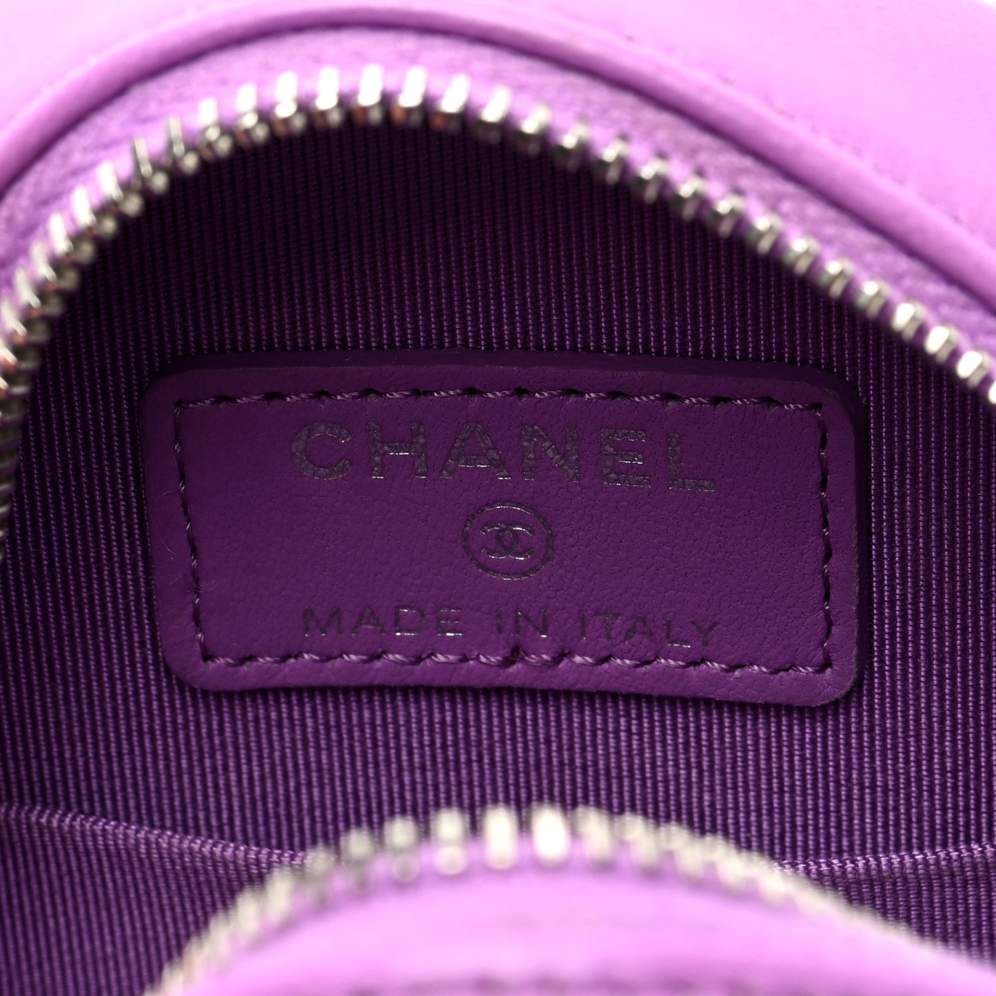 Lambskin Quilted Round Clutch With Chain Purple