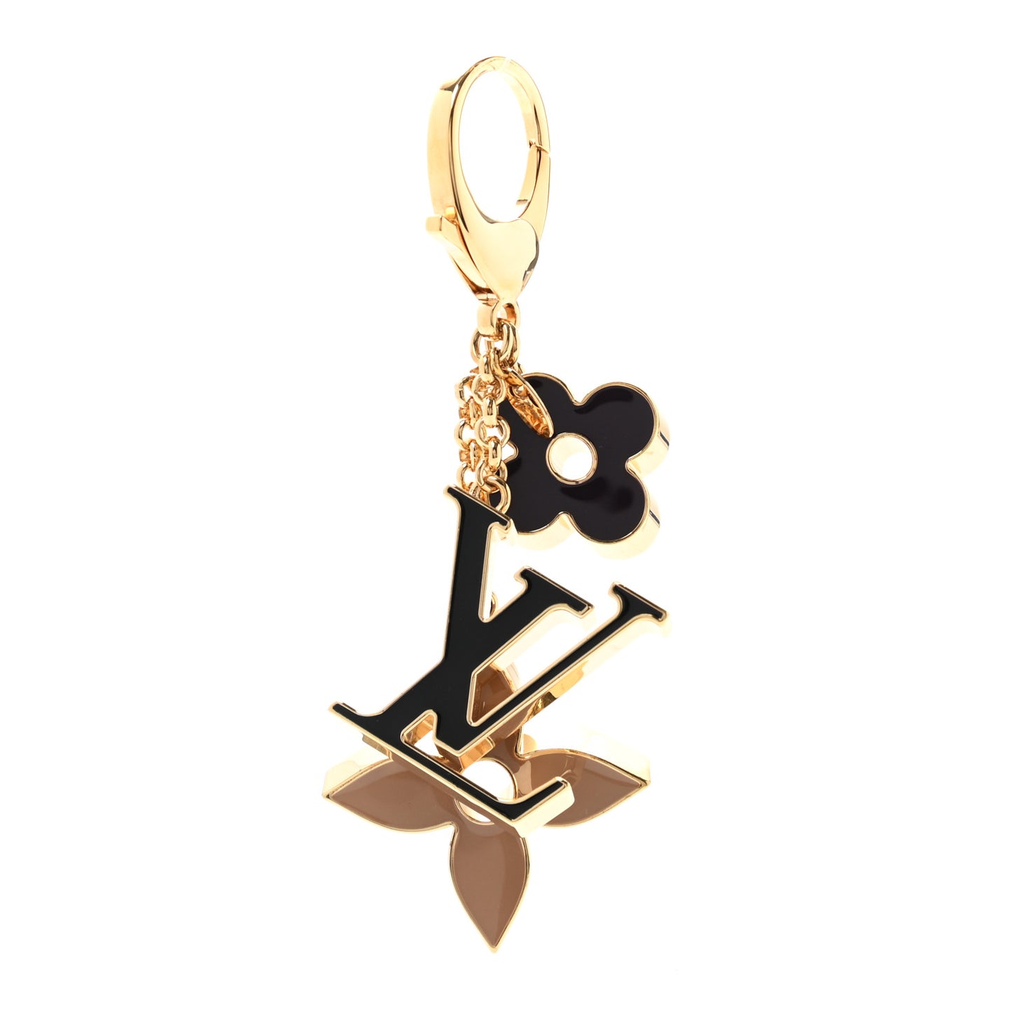 Metal Enamel Fleur De Monogram Bag Charm Dore