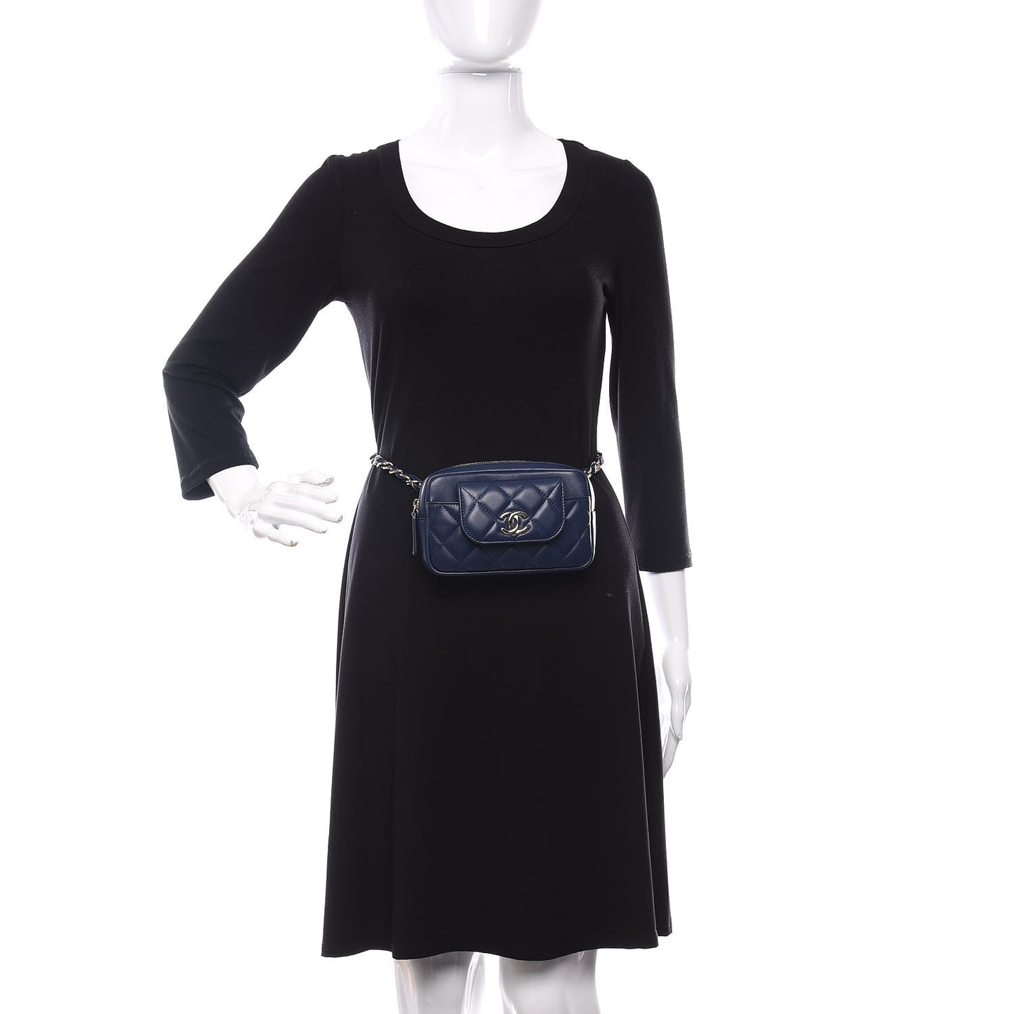 Lambskin Quilted Waist Bag With Pouch Blue