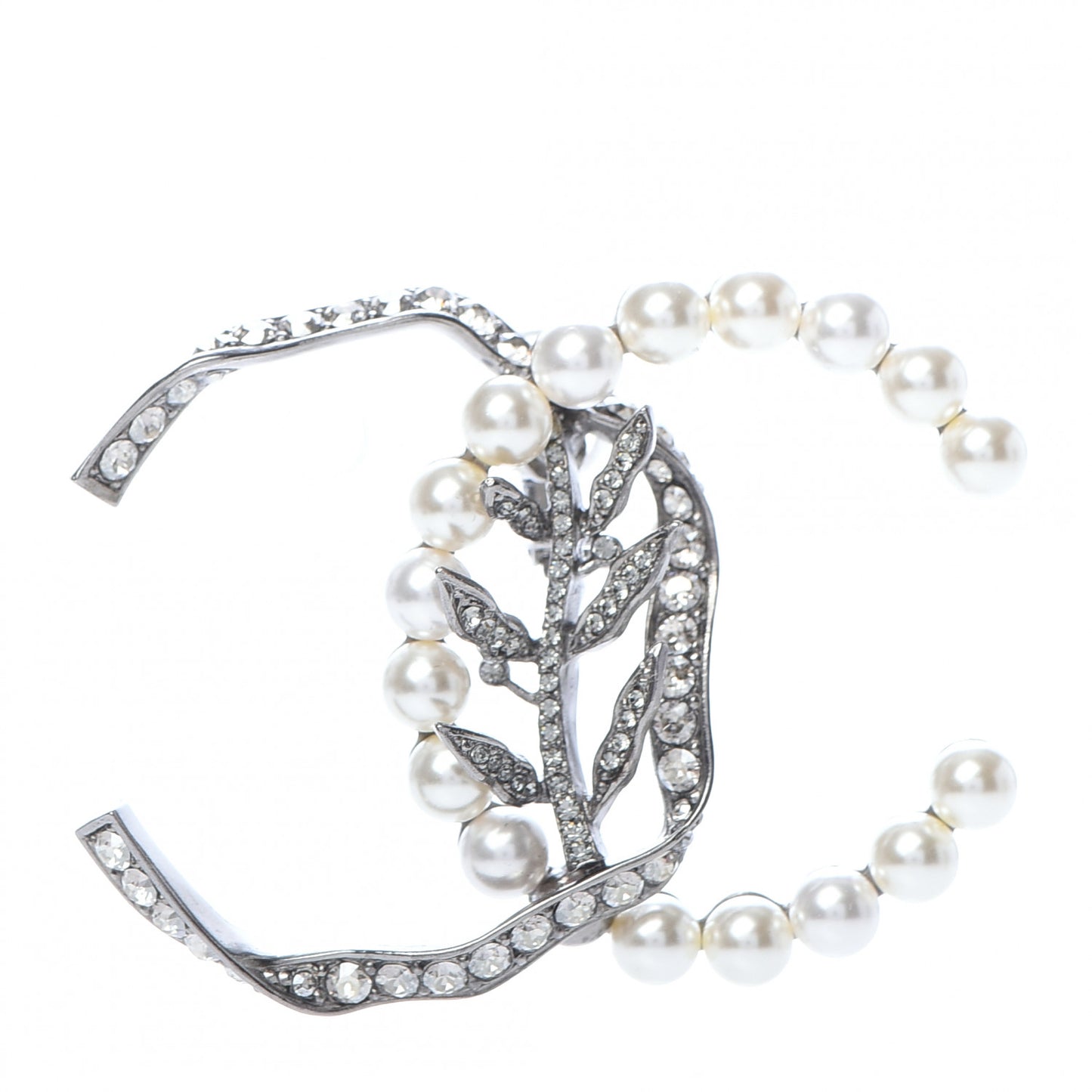 Crystal Pearl CC Single Clip On Earring Silver