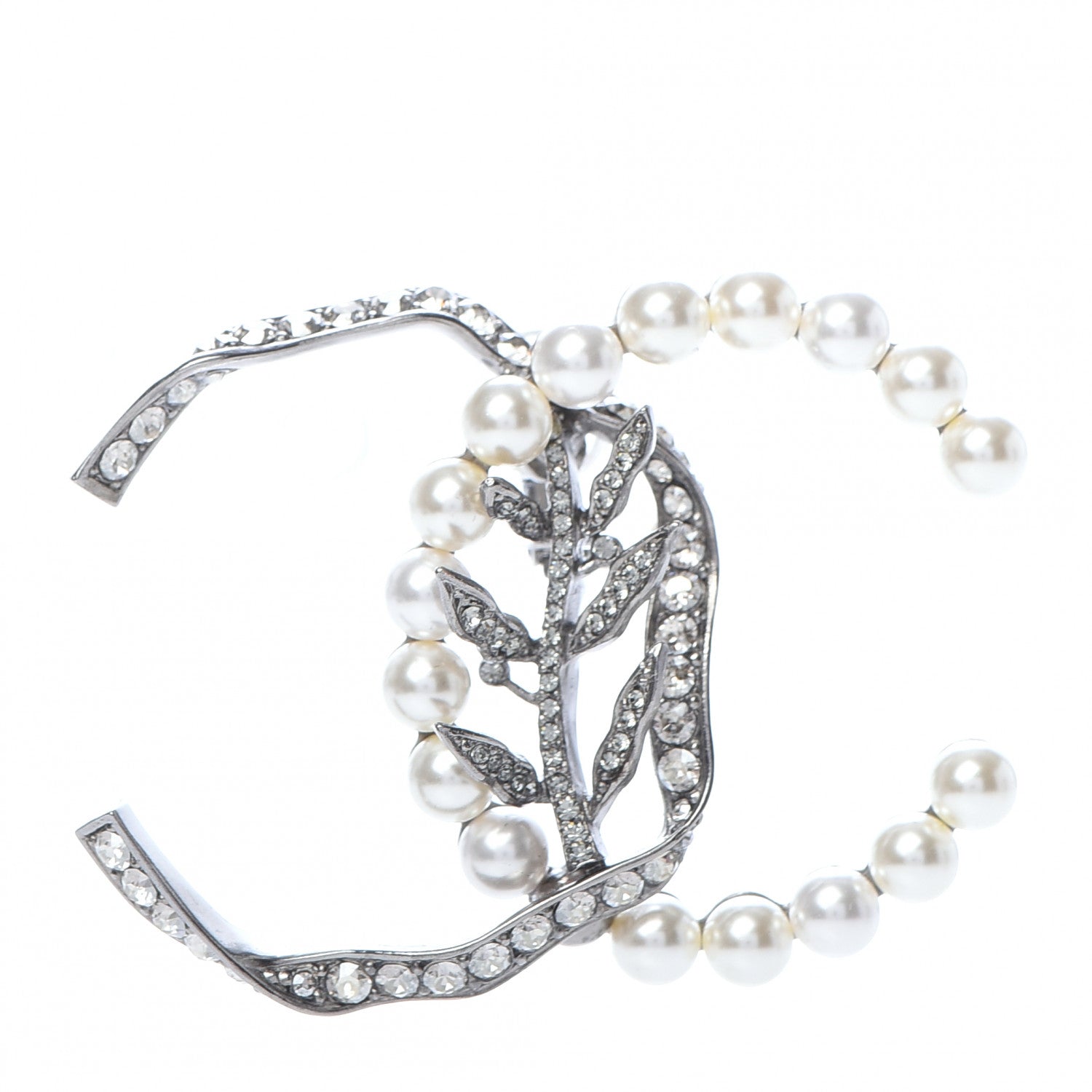 Chanel Crystal Pearl CC Single Clip On Earring Silver 1 of 5