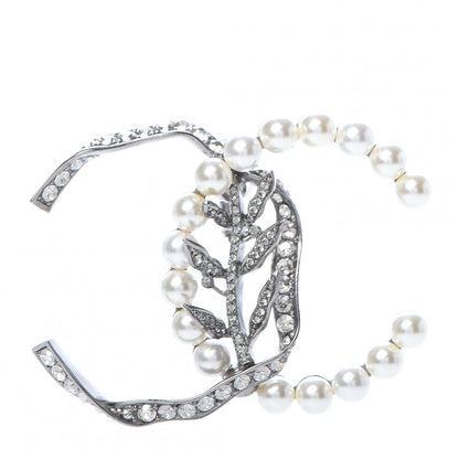 Chanel Crystal Pearl CC Single Clip On Earring Silver 1 of 5