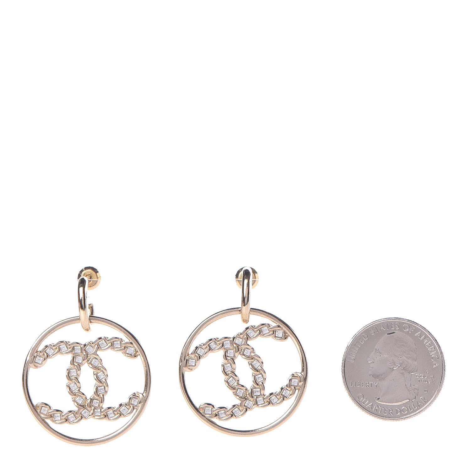 Chanel Crystal Chain Strass CC Drop Earrings Gold 2 of 4