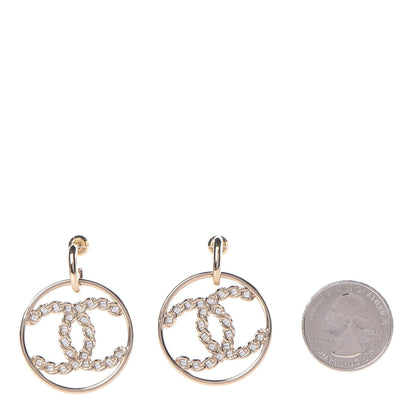 Chanel Crystal Chain Strass CC Drop Earrings Gold 2 of 4