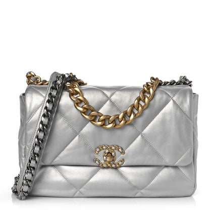 Chanel Metallic Goatskin Quilted Large Chanel 19 Flap Silver 1 of 10