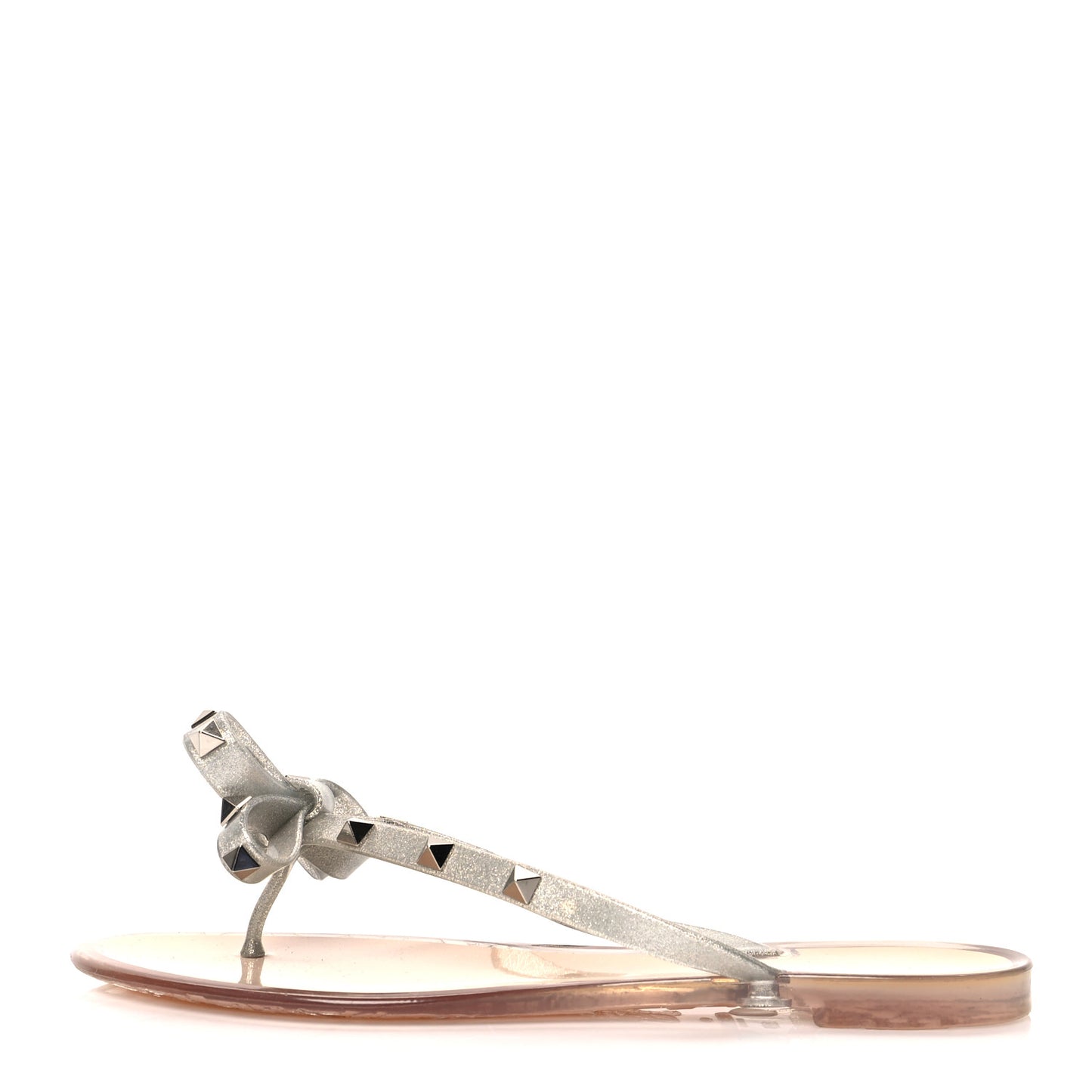 PVC Jelly Glitter Rockstud Bow Thong Sandals 38 Silver