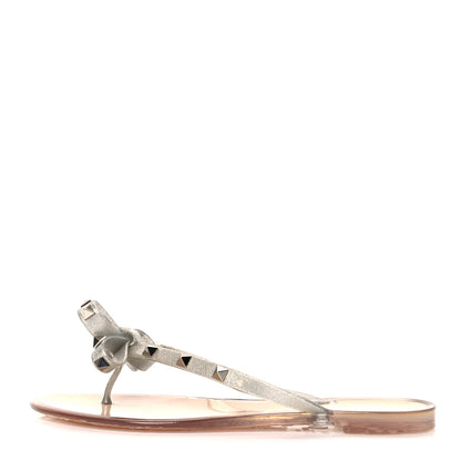 Valentino Garavani PVC Jelly Glitter Rockstud Bow Thong Sandals 38 Silver 1 of 7