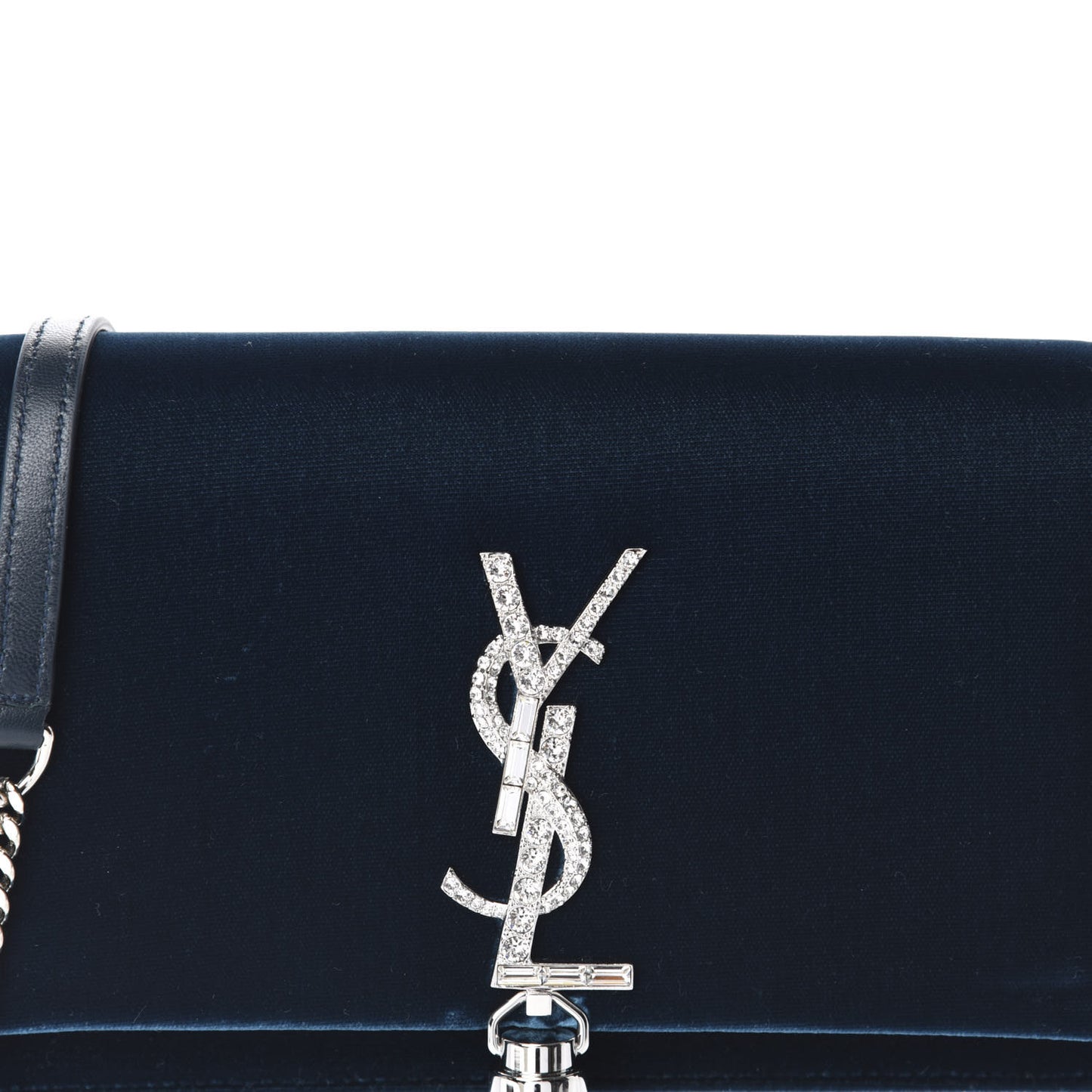 Velvet Crystal Monogram Kate Tassel Chain Wallet Blue