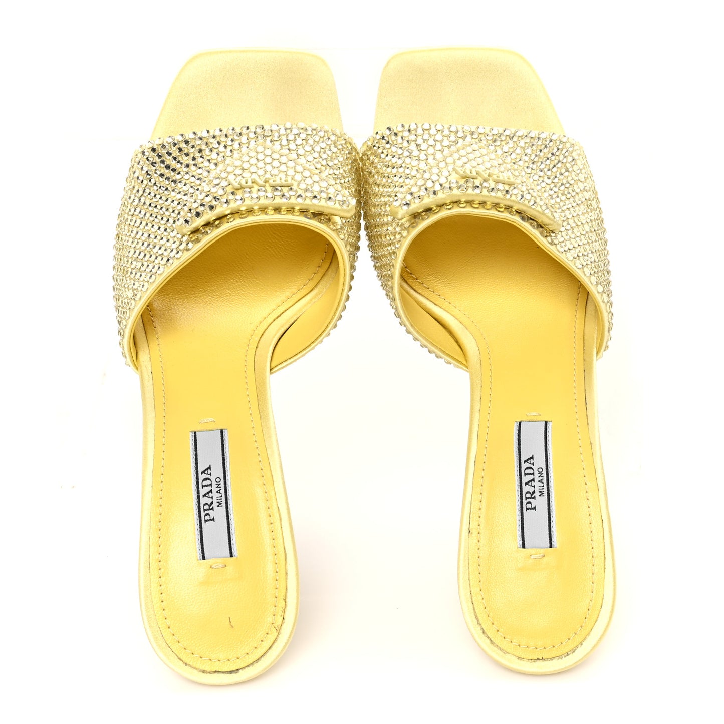 Satin Crystal Logo 65mm Slide Sandals 36.5 Ananas