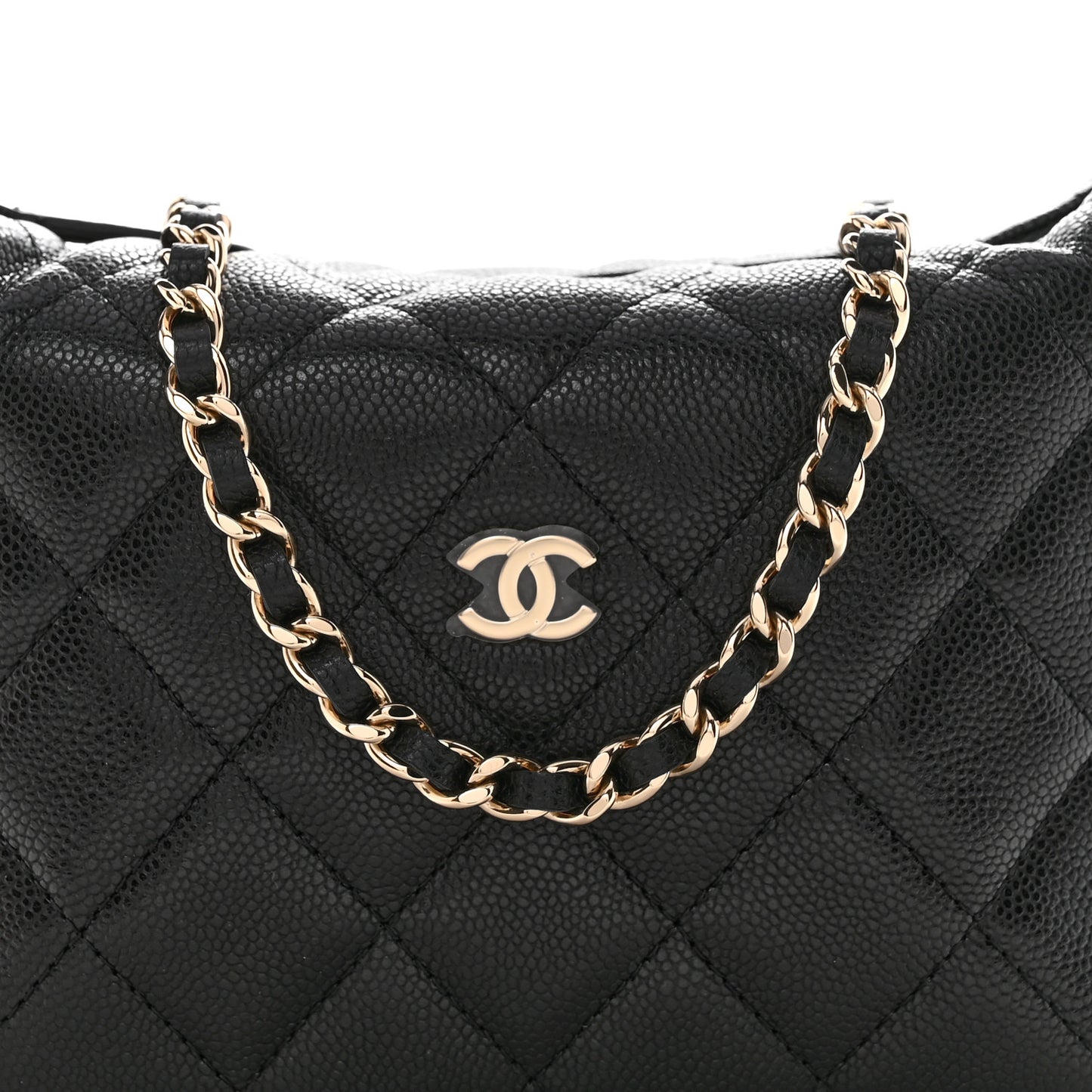 Caviar Quilted Hobo Clutch With Chain  Black