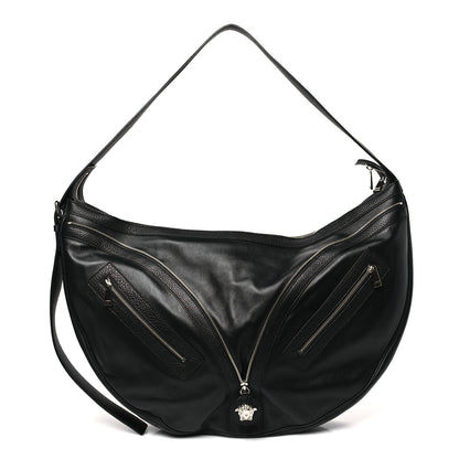 Versace Calfskin Large Repeat Zip Hobo Black 1 of 8