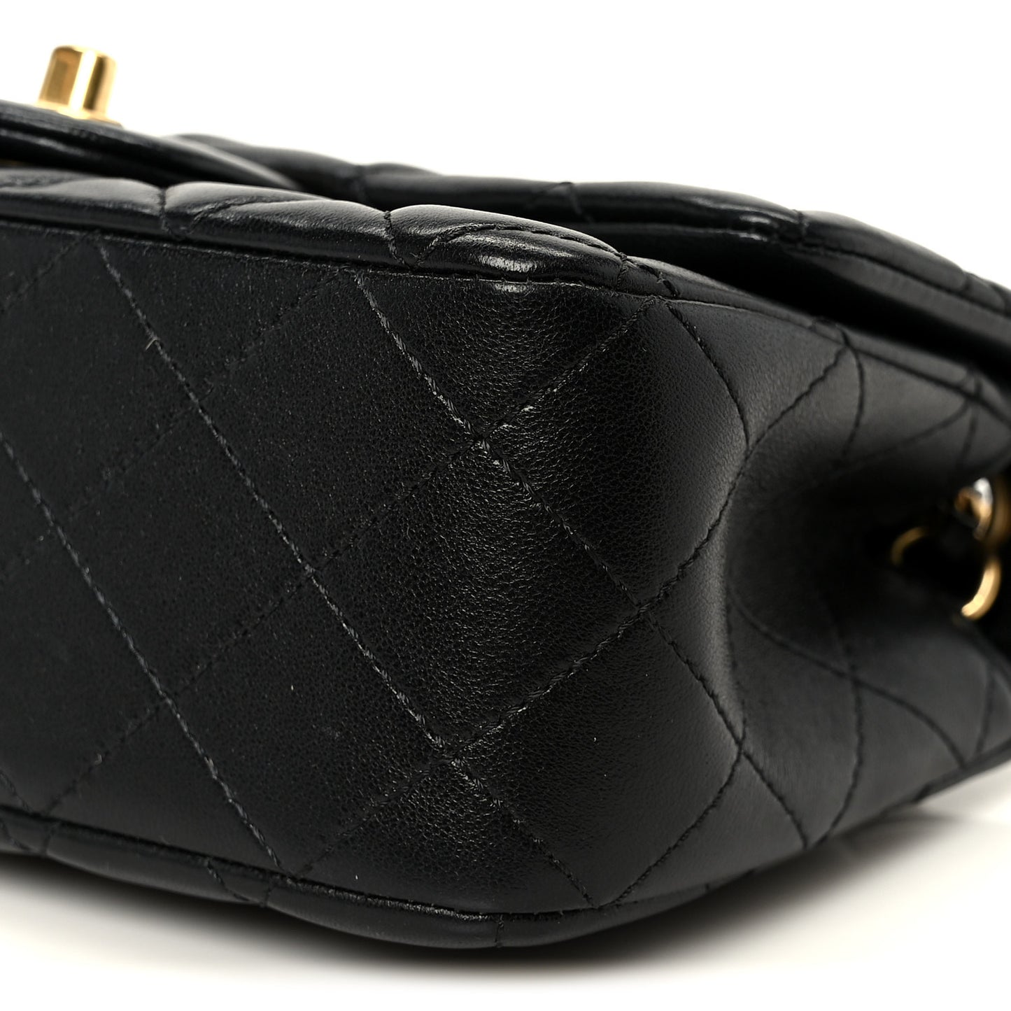 Lambskin Quilted Mini Rectangular Pearl Crush Flap Black