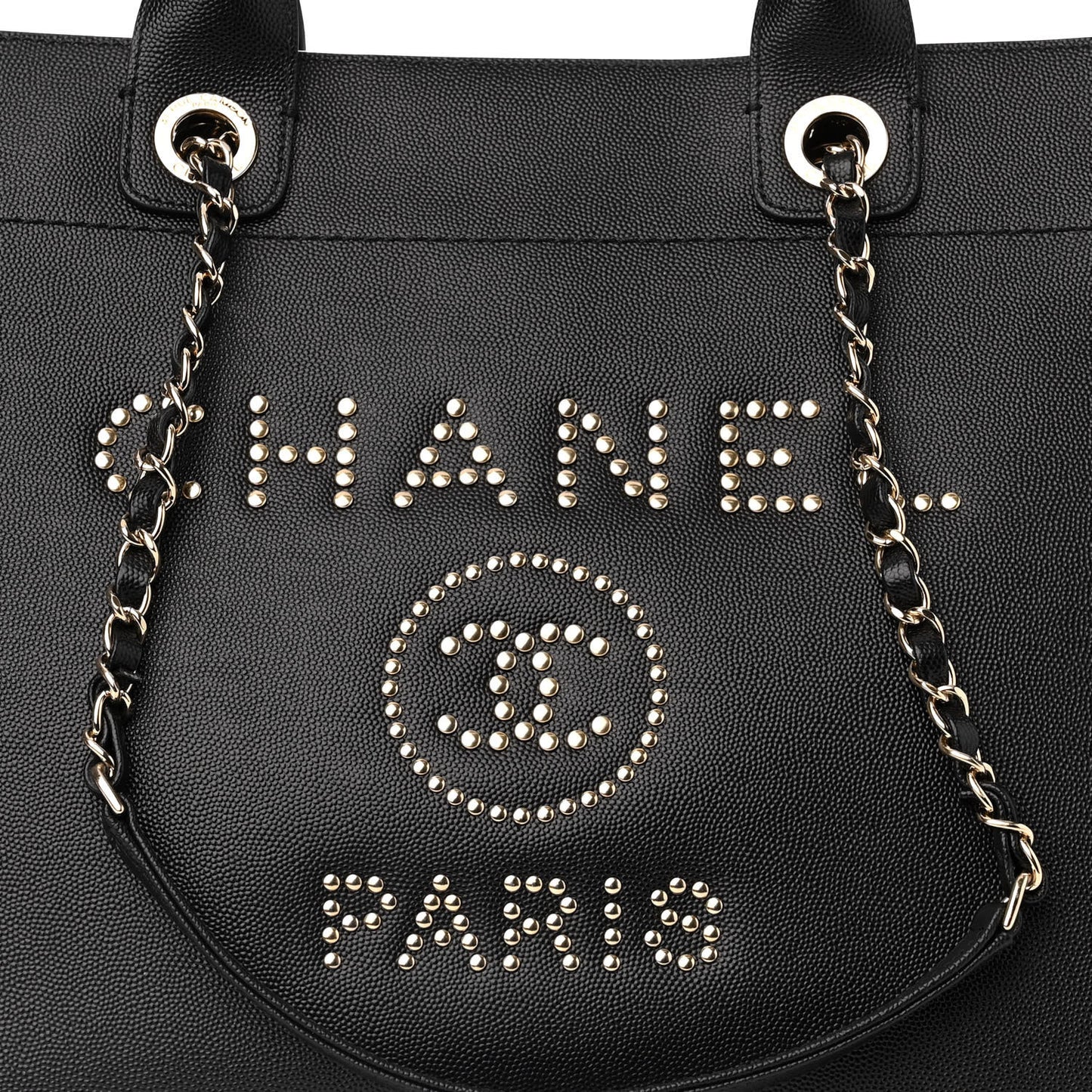 Caviar Medium Studded Deauville Tote Black