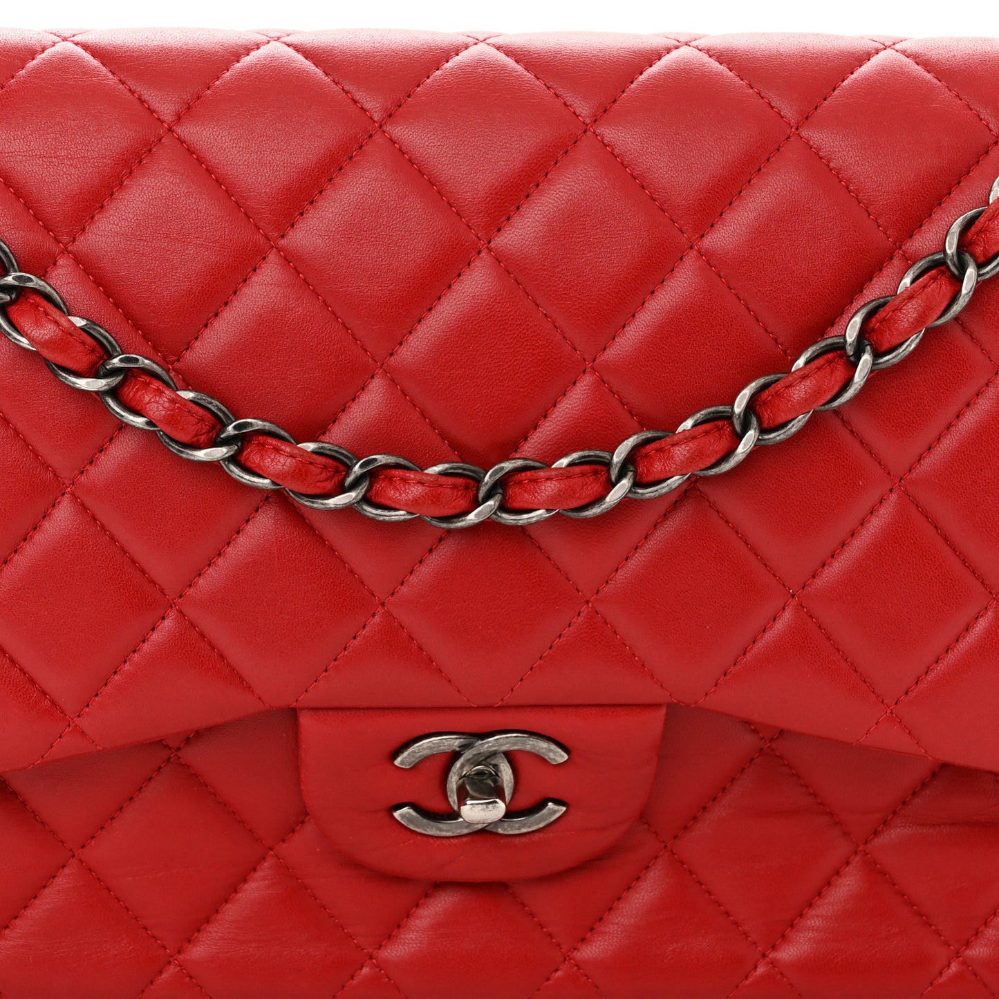 Lambskin Quilted Jumbo Double Flap Red