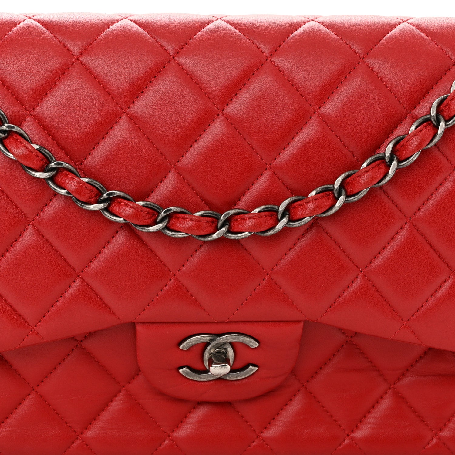 Chanel Lambskin Quilted Jumbo Double Flap Red 8 of 13