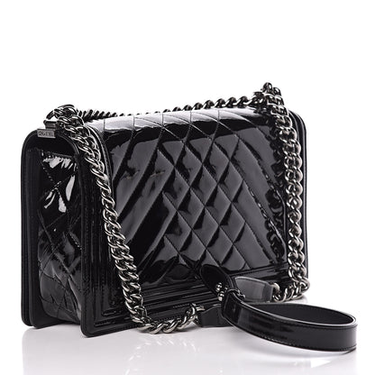 Chanel Patent Chevron Quilted New Medium Boy Flap Black 3 of 12