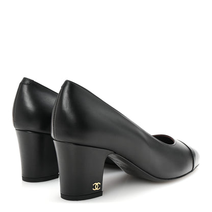 Chanel Lambskin Cap Toe CC Uniform Pumps 38 Black 5 of 9