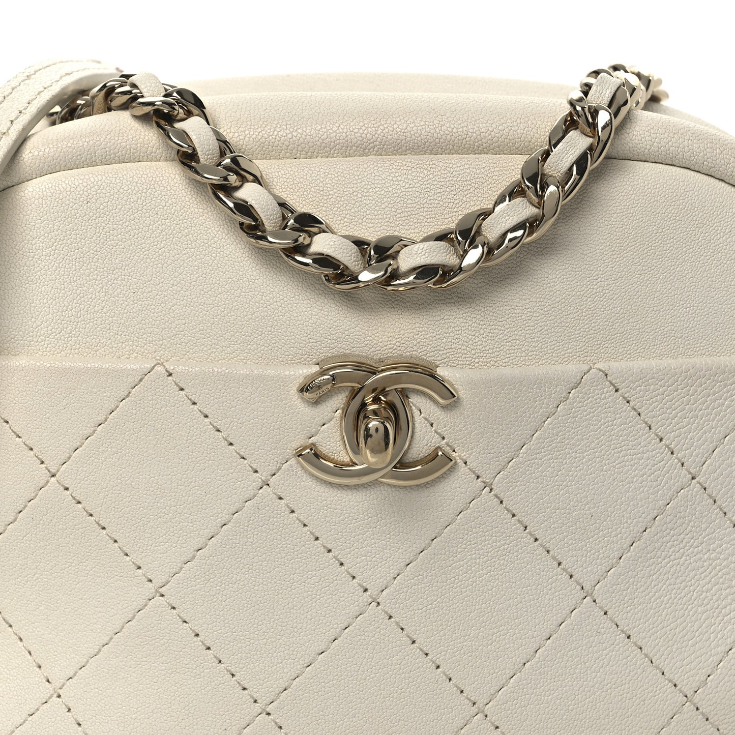 Goatskin Quilted Small Casual Trip Camera Case White