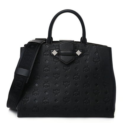 MCM Calfskin Ottoman Essential Visetos Medium Tote Bag Black 1 of 8
