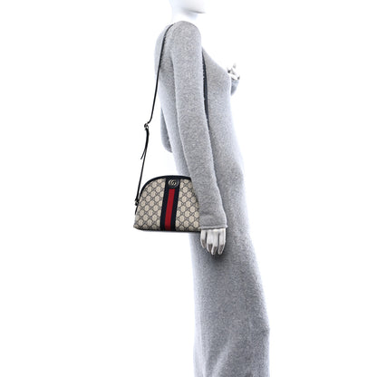 Gucci GG Supreme Monogram Textured Dollar Calfskin Web Small Ophidia Dome Shoulder Bag Beige Blue 2 of 12