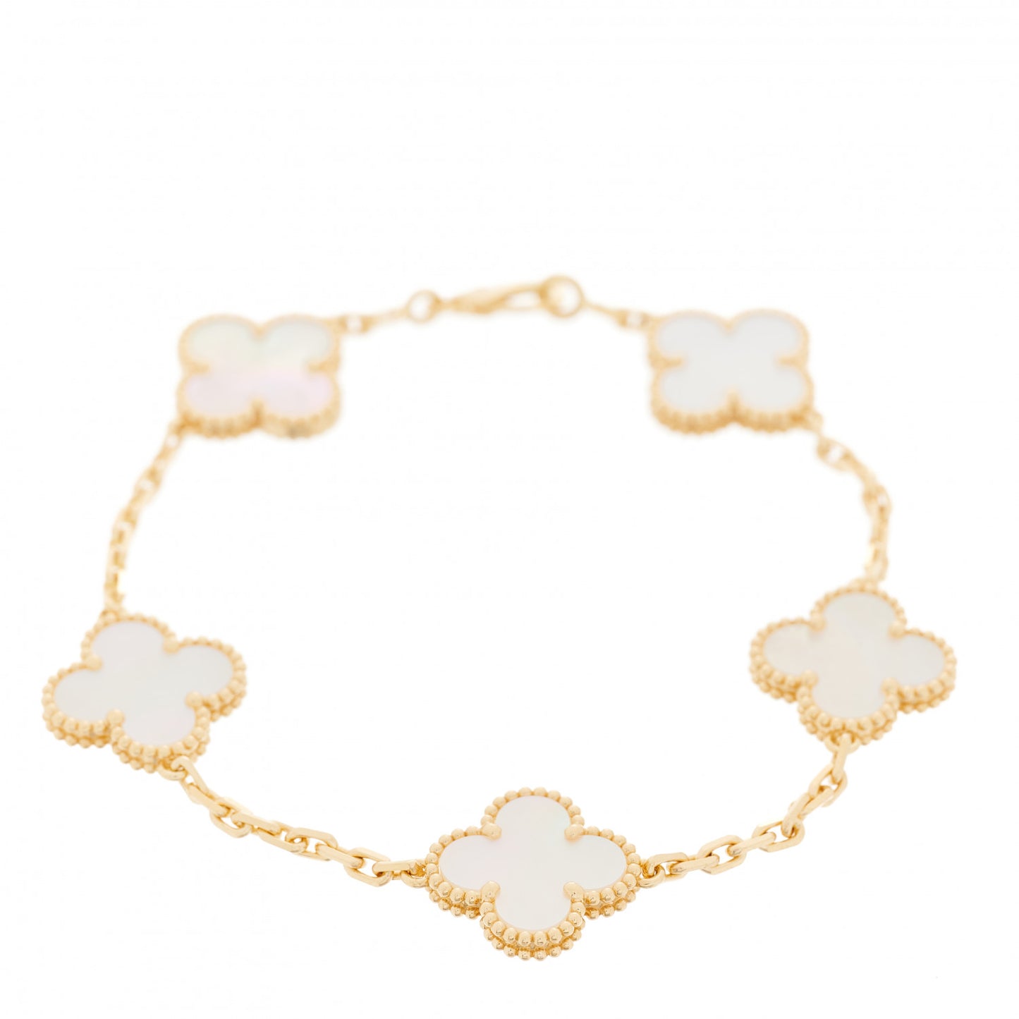 18K Yellow Gold Mother of Pearl 5 Motifs Vintage Alhambra Bracelet
