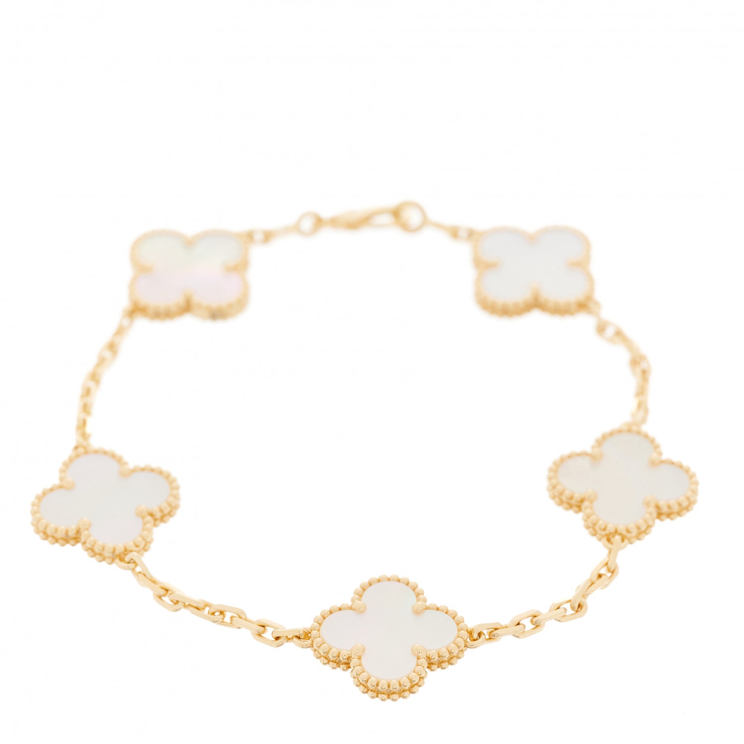 Van Cleef & Arpels 18K Yellow Gold Mother of Pearl 5 Motifs Vintage Alhambra Bracelet 1 of 7