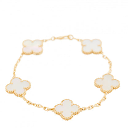Van Cleef & Arpels 18K Yellow Gold Mother of Pearl 5 Motifs Vintage Alhambra Bracelet 1 of 7