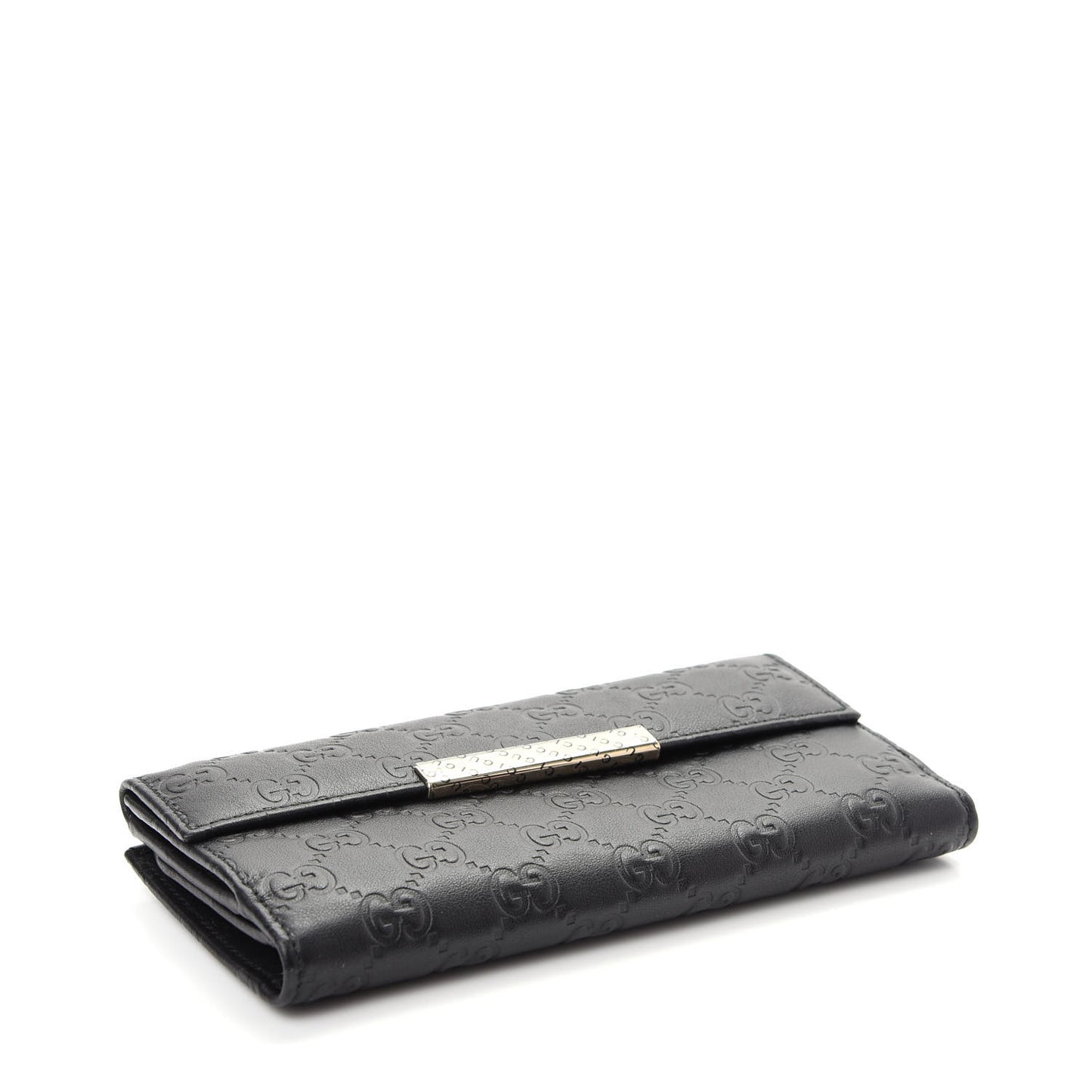 Guccissima Margaux Calfskin Metal Bar Continental Flap Wallet Black
