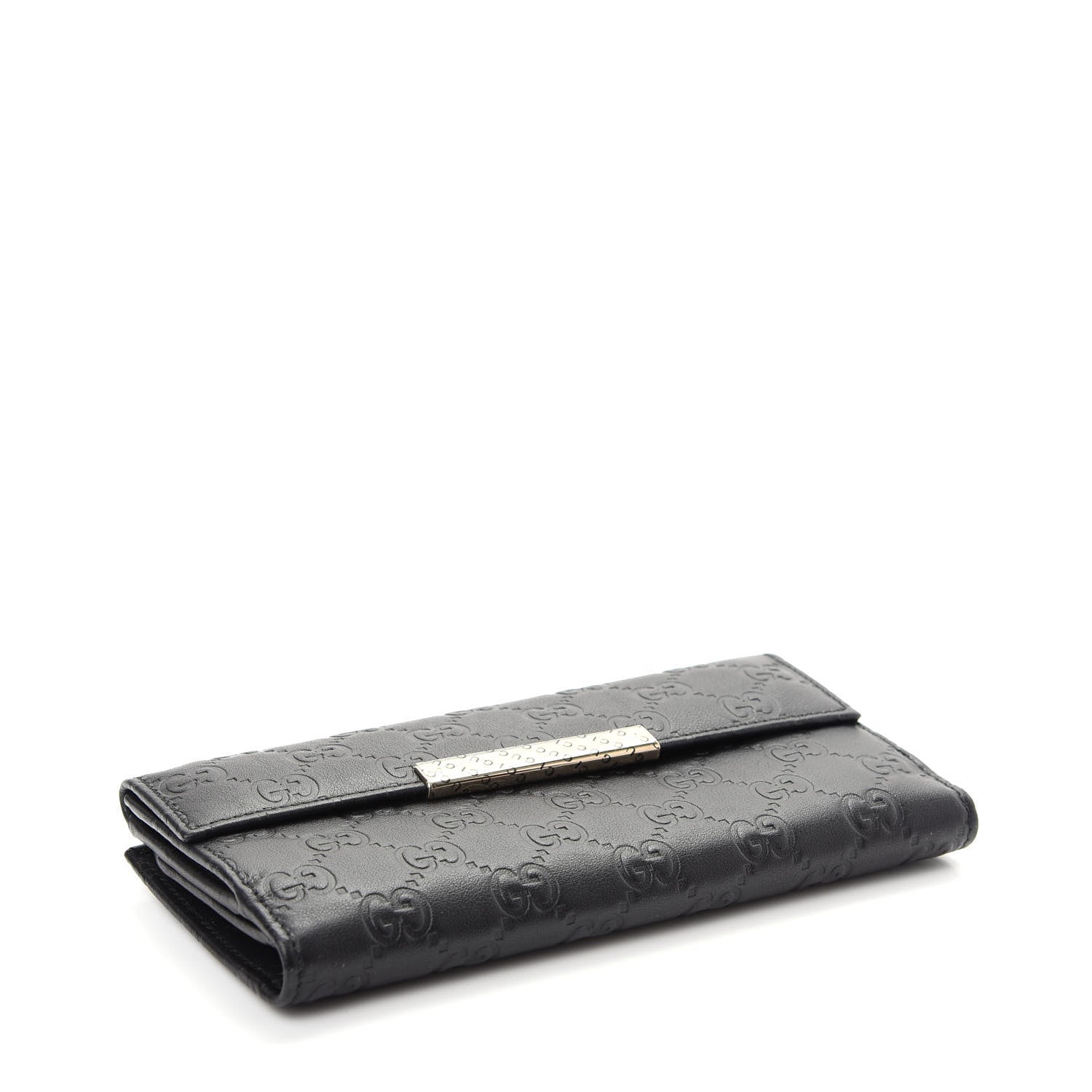 Gucci Guccissima Margaux Calfskin Metal Bar Continental Flap Wallet Black 4 of 7