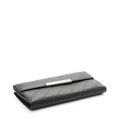 Gucci Guccissima Margaux Calfskin Metal Bar Continental Flap Wallet Black 4 of 7
