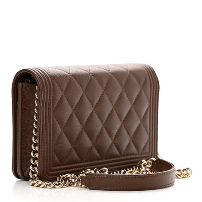 Chanel Caviar Quilted Boy Wallet On Chain WOC Dark Brown 3 of 14