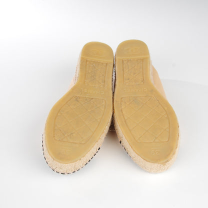 Chanel Lambskin CC Espadrilles 39 Beige Black 6 of 11