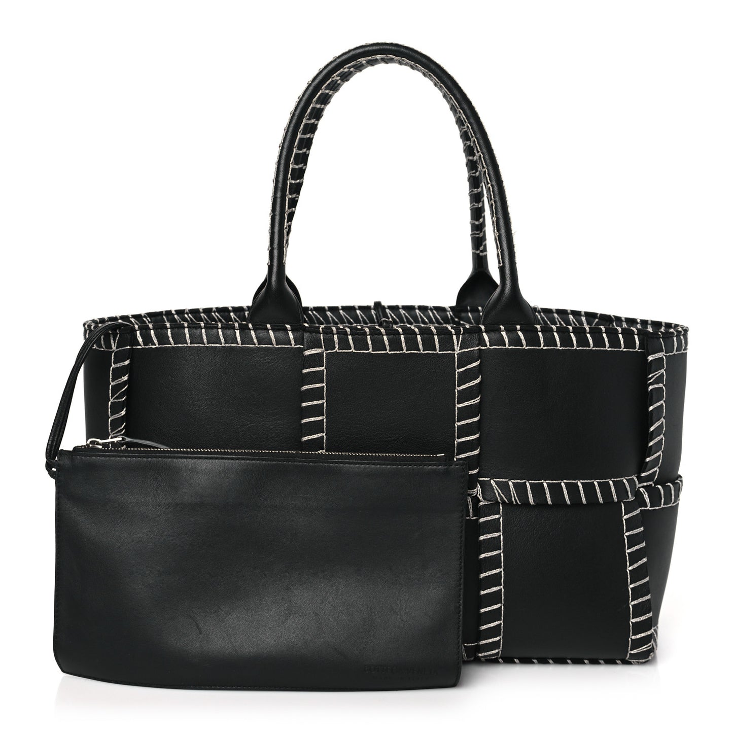 Nappa Maxi Intrecciato Overlock Stitched Small Arco Tote Black Silver