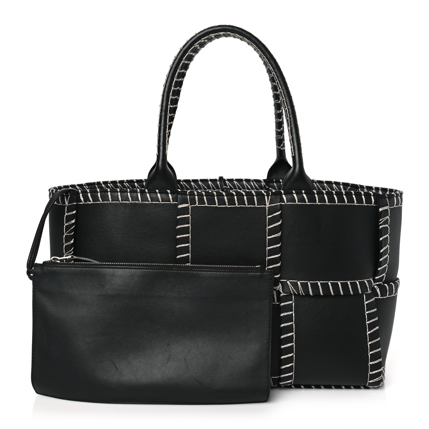 Bottega Veneta Nappa Maxi Intrecciato Overlock Stitched Small Arco Tote Black Silver 1 of 10