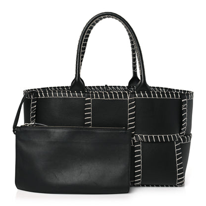 Bottega Veneta Nappa Maxi Intrecciato Overlock Stitched Small Arco Tote Black Silver 1 of 10
