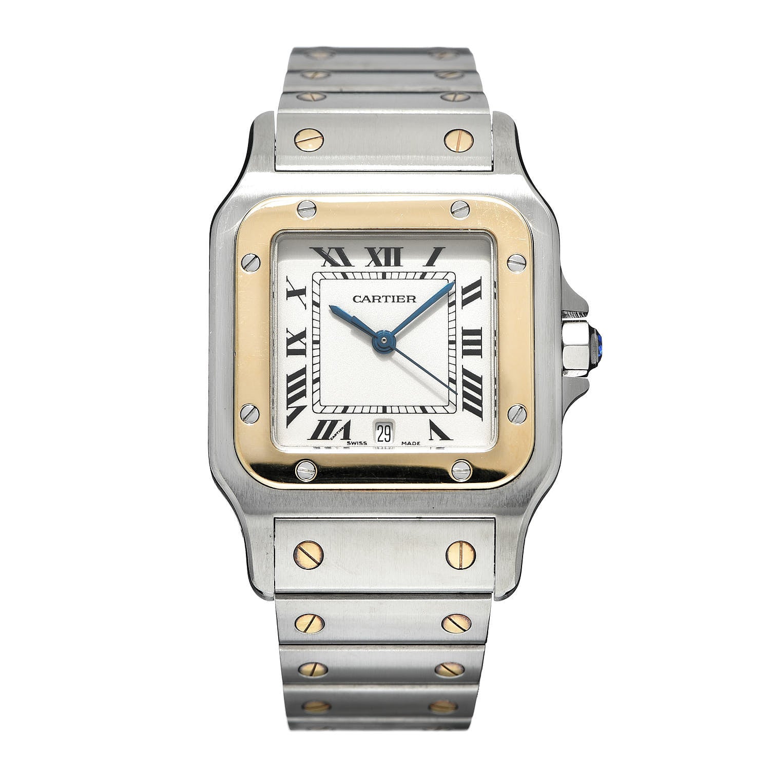 Cartier Stainless Steel 18K Yellow Gold 29mm Santos De Galbee Quartz Watch 1 of 6