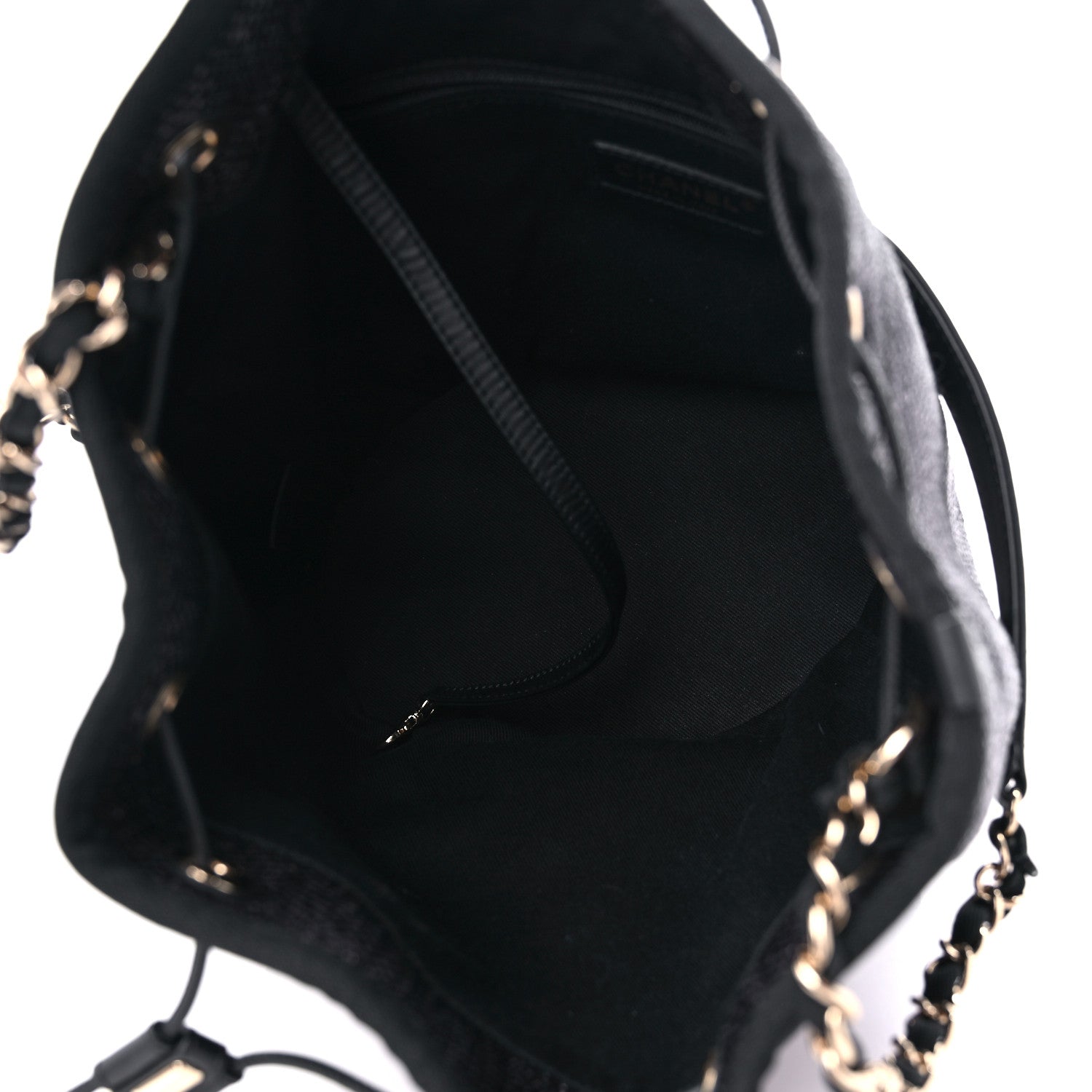 Chanel Mixed Fibers Deauville Drawstring Bag Black 5 of 11