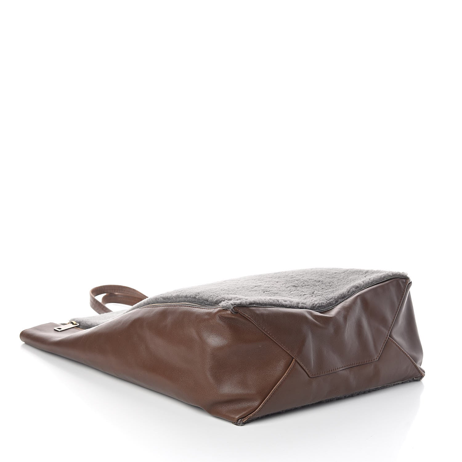 Celine Shearling Calfskin Vertical Zip Gusset Cabas Grey 5 of 10