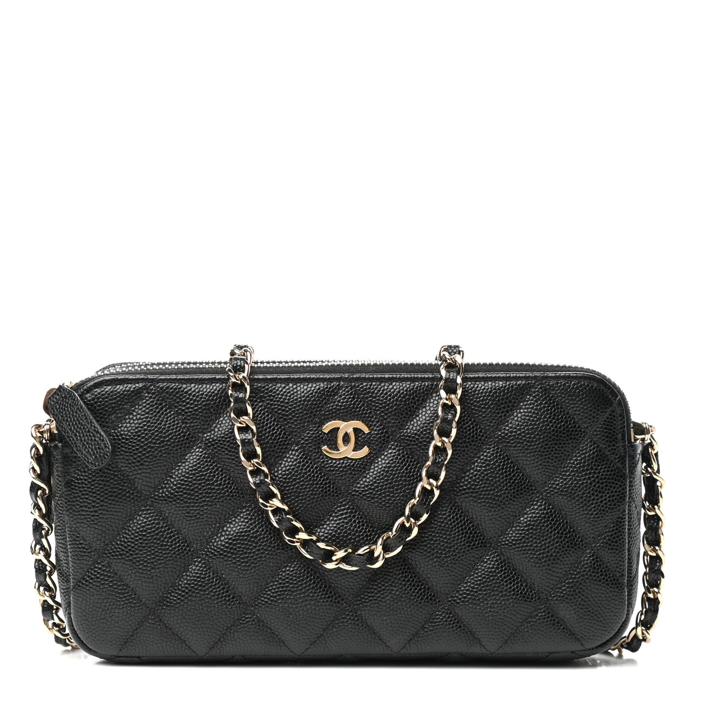 Caviar Quilted Small Clutch With Chain Black