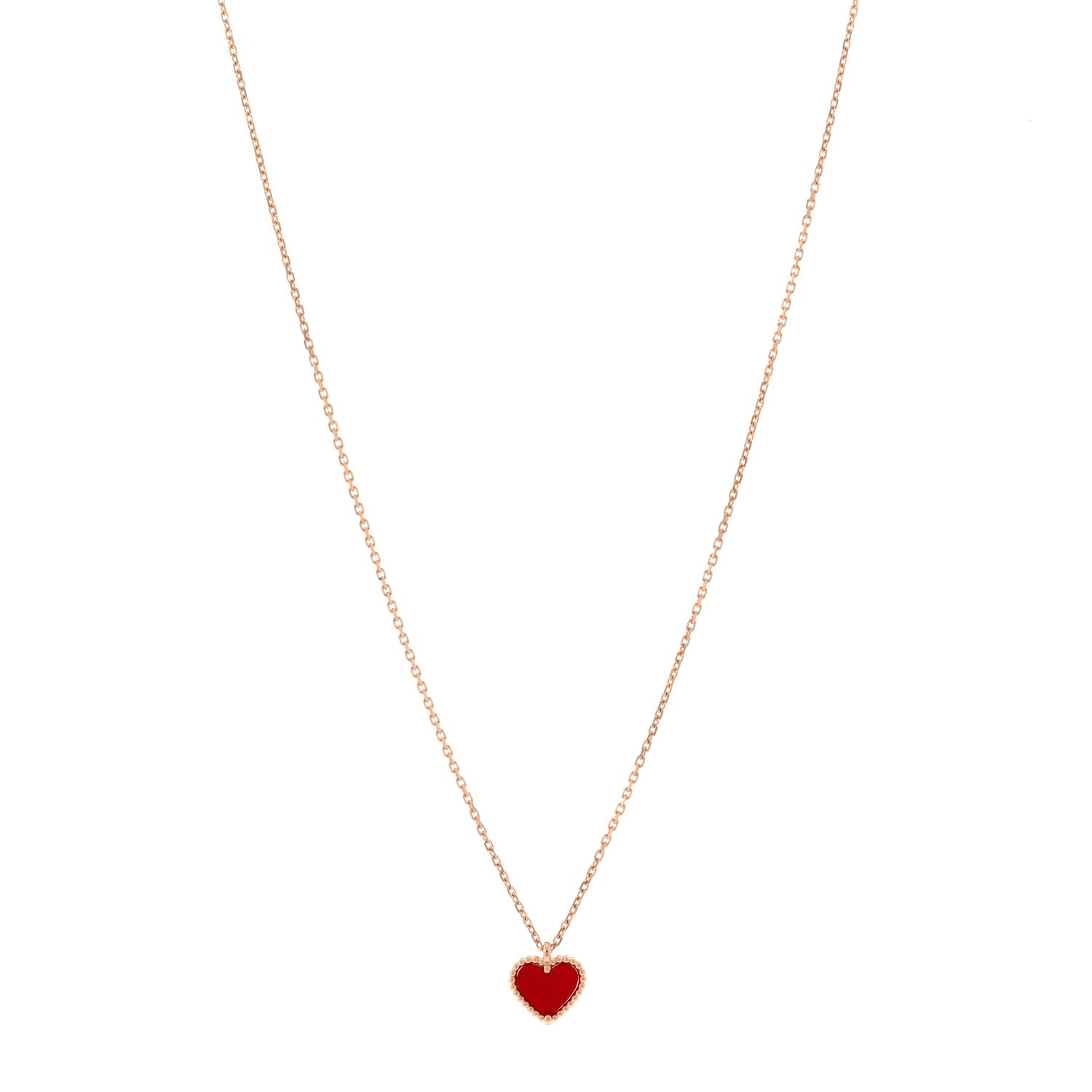 Van Cleef & Arpels 18k Rose Gold Carnelian Sweet Alhambra Heart Pendant Necklace 1 of 5