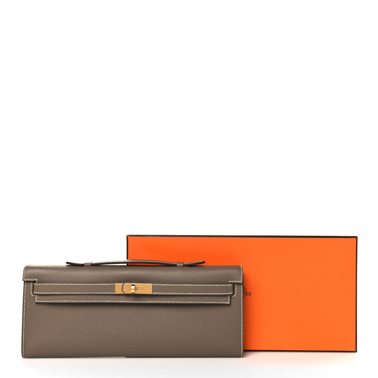 Epsom Kelly Cut Clutch Pochette Etoupe