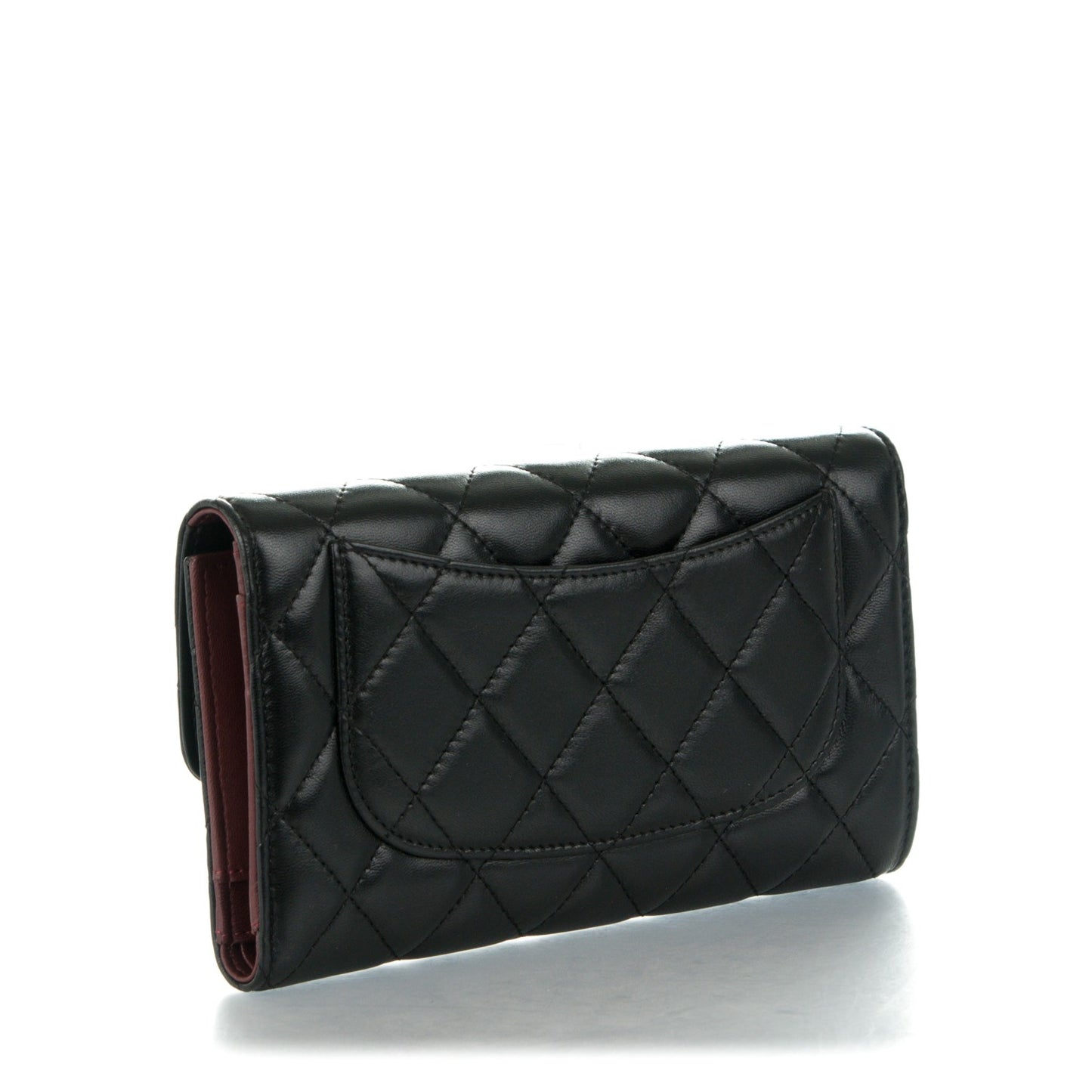 Lambskin Quilted Large Flap Wallet Black