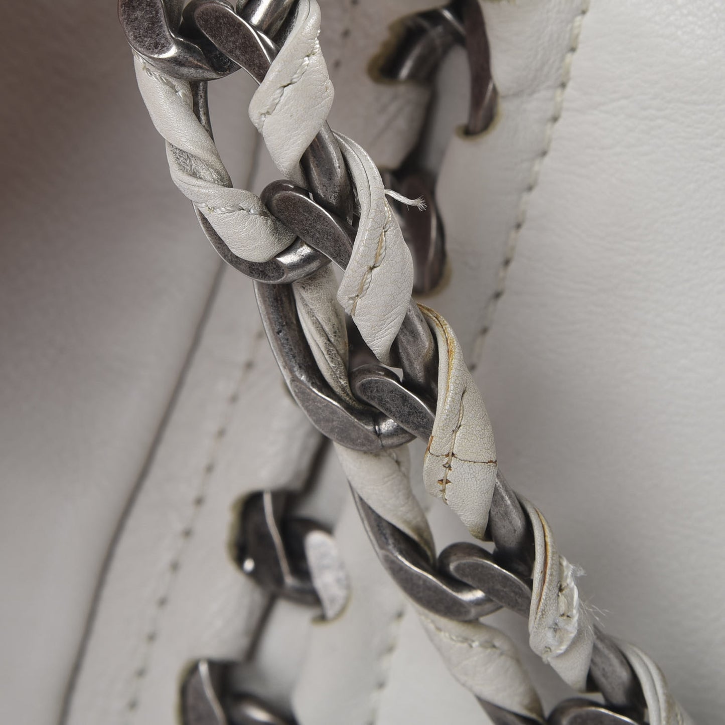 Calfskin Large East West Modern Chain Tote White