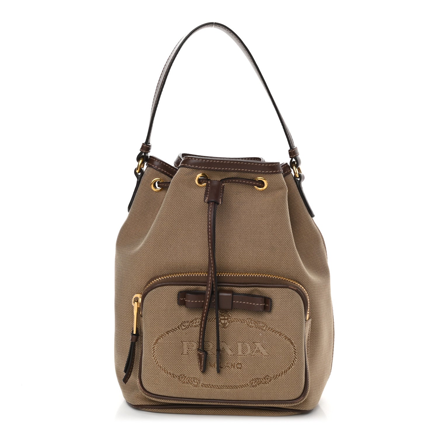Prada Jacquard Logo Mini Bucket Crossbody Bag Corda Bruciato 1 of 9