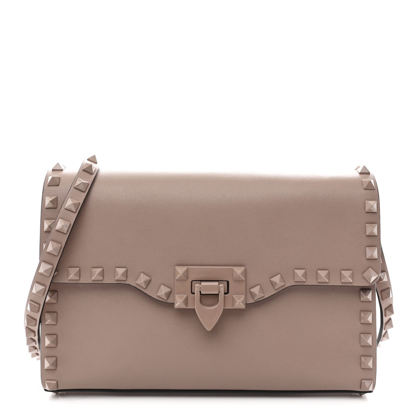 Vitello Monochrome Medium Rockstud Flip Lock Crossbody Bag Poudre